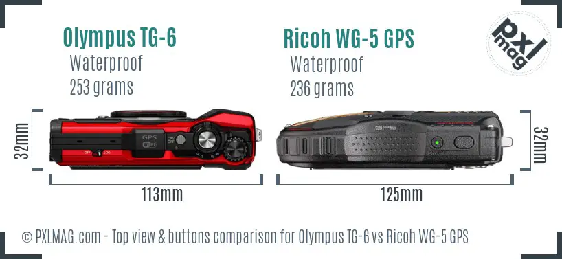 Olympus TG-6 vs Ricoh WG-5 GPS top view buttons comparison