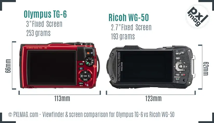 Olympus TG-6 vs Ricoh WG-50 Screen and Viewfinder comparison