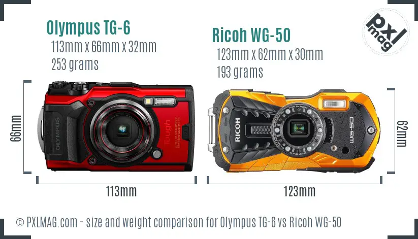 Olympus TG-6 vs Ricoh WG-50 size comparison