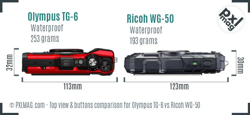 Olympus TG-6 vs Ricoh WG-50 top view buttons comparison