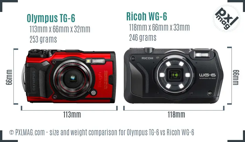 Olympus TG-6 vs Ricoh WG-6 size comparison