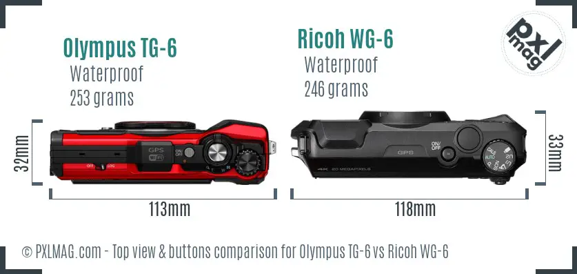 Olympus TG-6 vs Ricoh WG-6 top view buttons comparison