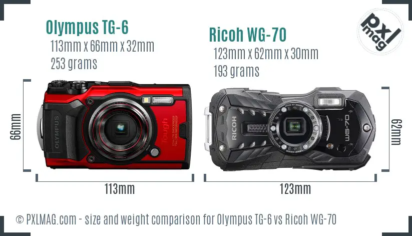 Olympus TG-6 vs Ricoh WG-70 size comparison