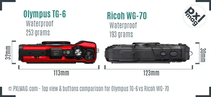 Olympus TG-6 vs Ricoh WG-70 top view buttons comparison