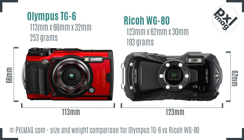 Olympus TG-6 vs Ricoh WG-80 size comparison