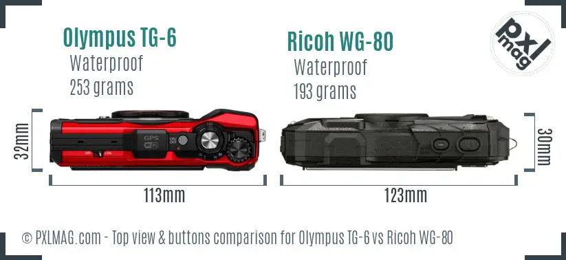 Olympus TG-6 vs Ricoh WG-80 top view buttons comparison