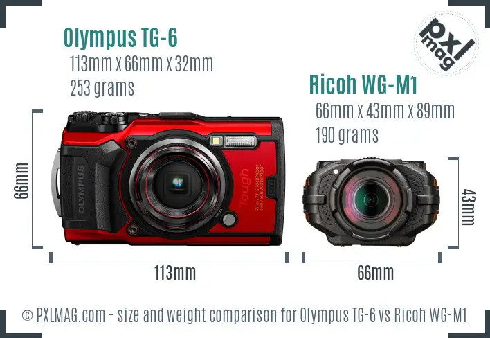 Olympus TG-6 vs Ricoh WG-M1 size comparison