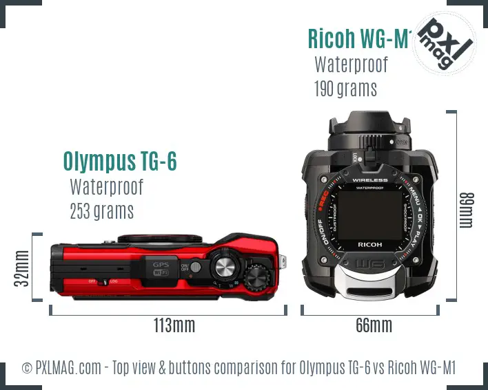 Olympus TG-6 vs Ricoh WG-M1 top view buttons comparison