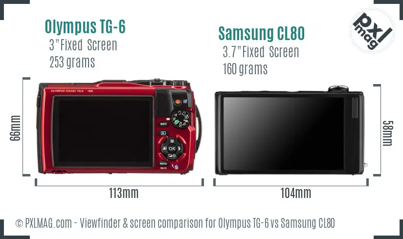 Olympus TG-6 vs Samsung CL80 Screen and Viewfinder comparison