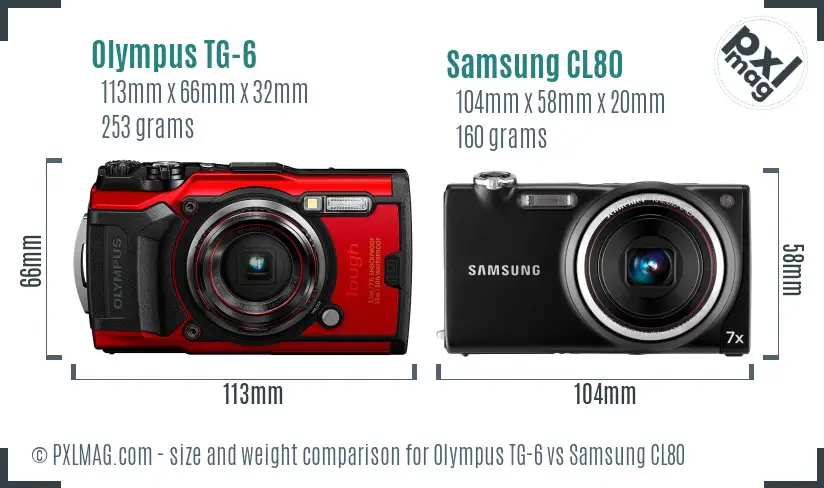 Olympus TG-6 vs Samsung CL80 size comparison