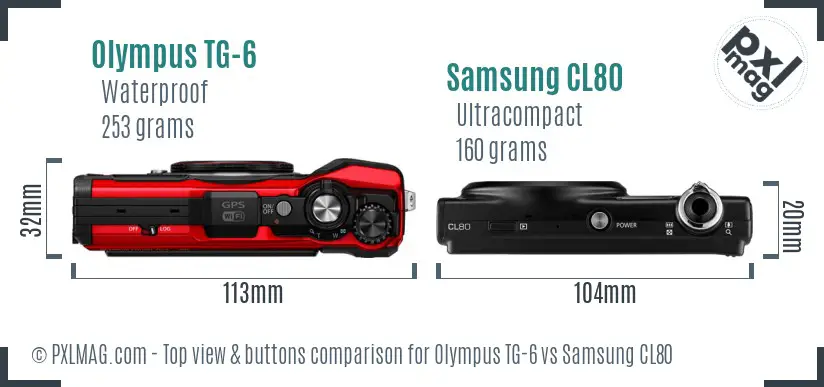 Olympus TG-6 vs Samsung CL80 top view buttons comparison