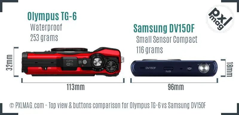 Olympus TG-6 vs Samsung DV150F top view buttons comparison