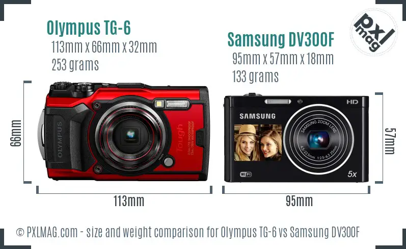 Olympus TG-6 vs Samsung DV300F size comparison