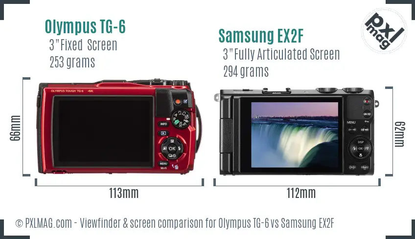 Olympus TG-6 vs Samsung EX2F Screen and Viewfinder comparison