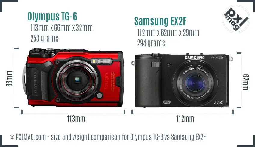 Olympus TG-6 vs Samsung EX2F size comparison