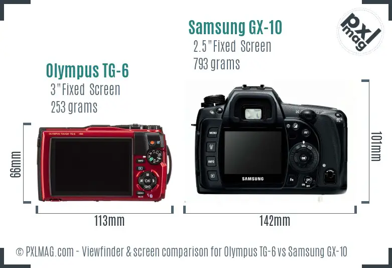 Olympus TG-6 vs Samsung GX-10 Screen and Viewfinder comparison