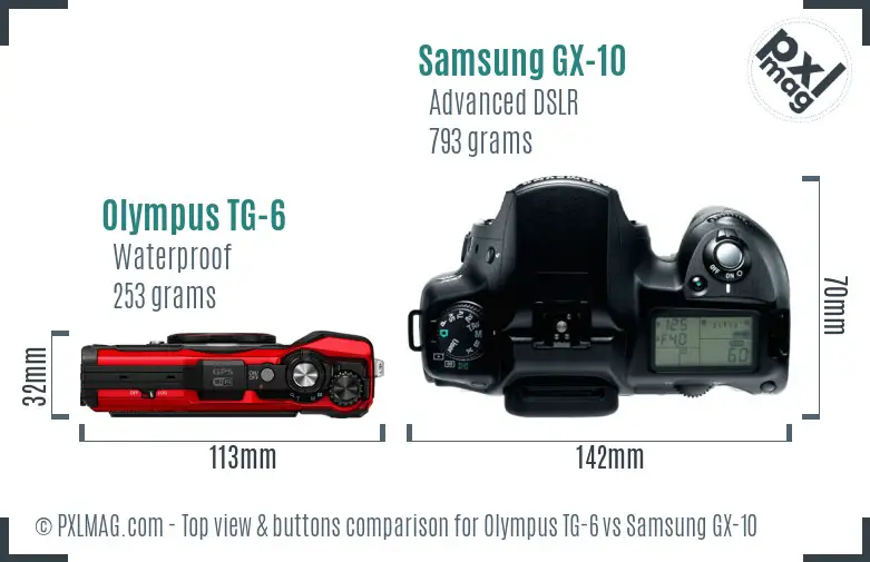 Olympus TG-6 vs Samsung GX-10 top view buttons comparison