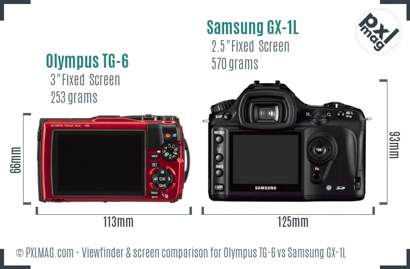 Olympus TG-6 vs Samsung GX-1L Screen and Viewfinder comparison