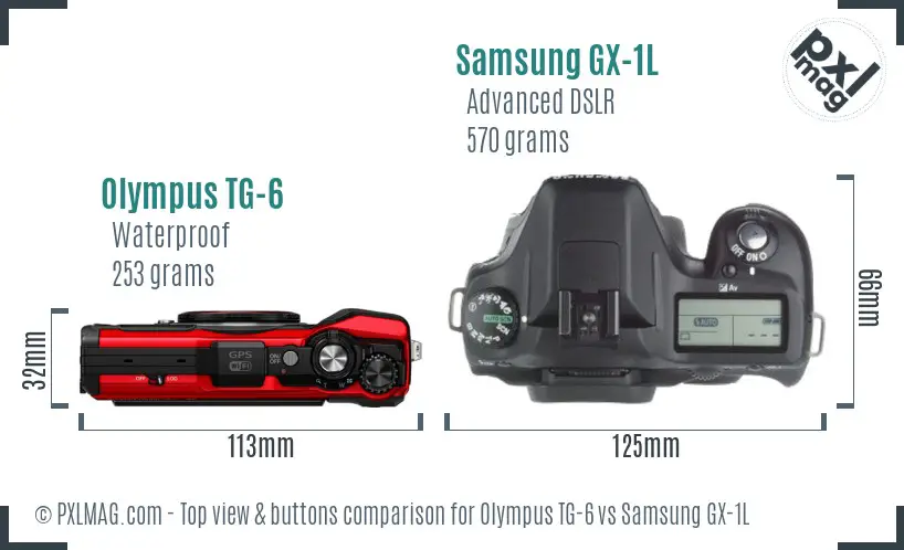 Olympus TG-6 vs Samsung GX-1L top view buttons comparison