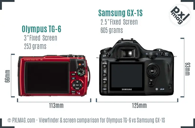 Olympus TG-6 vs Samsung GX-1S Screen and Viewfinder comparison