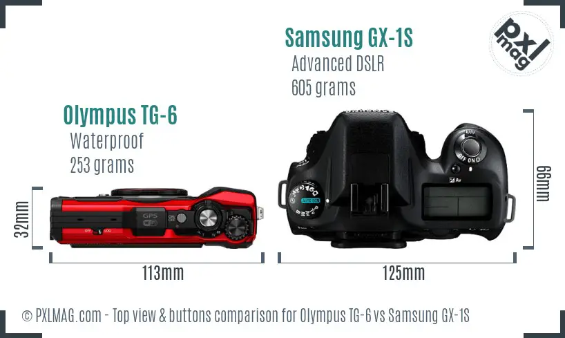 Olympus TG-6 vs Samsung GX-1S top view buttons comparison