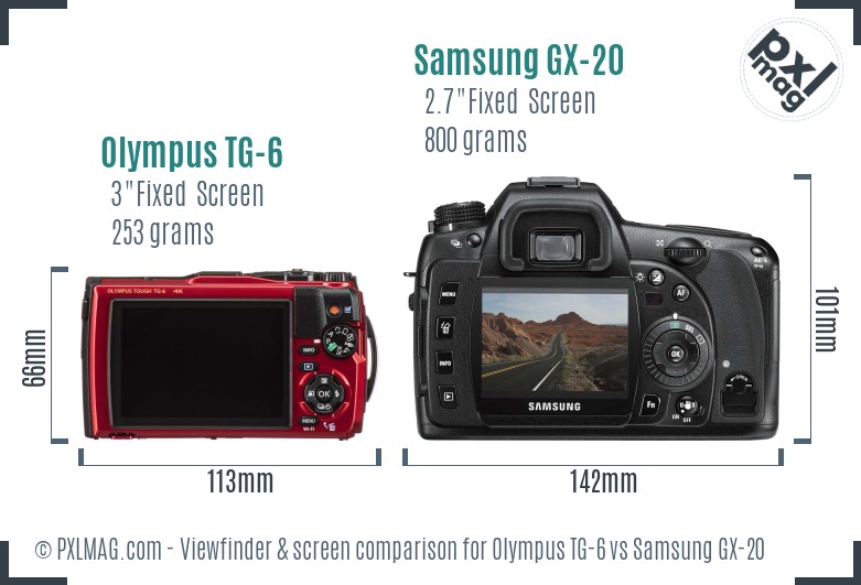 Olympus TG-6 vs Samsung GX-20 Screen and Viewfinder comparison