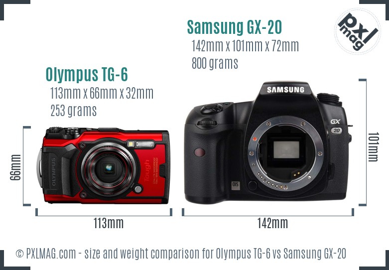 Olympus TG-6 vs Samsung GX-20 size comparison