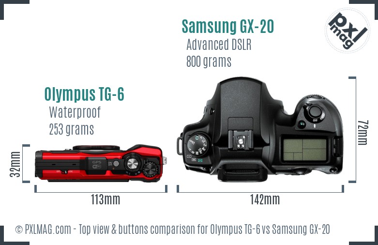 Olympus TG-6 vs Samsung GX-20 top view buttons comparison