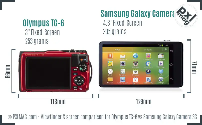 Olympus TG-6 vs Samsung Galaxy Camera 3G Screen and Viewfinder comparison