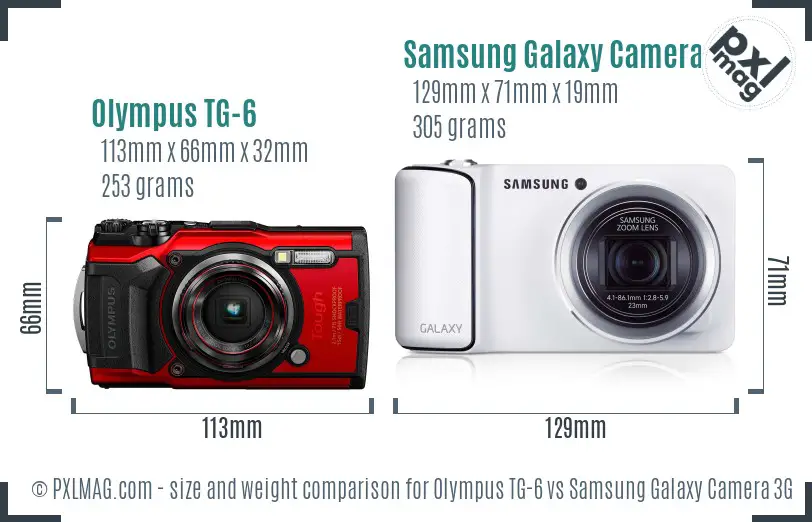 Olympus TG-6 vs Samsung Galaxy Camera 3G size comparison