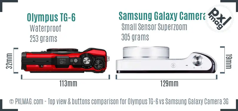 Olympus TG-6 vs Samsung Galaxy Camera 3G top view buttons comparison