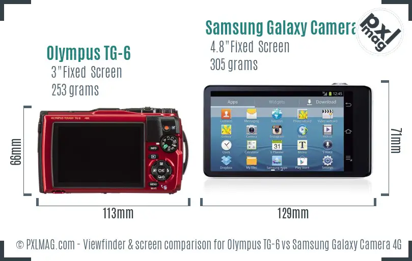 Olympus TG-6 vs Samsung Galaxy Camera 4G Screen and Viewfinder comparison Olympus TG-6 vs Samsung Galaxy Camera 4G Screen and Viewfinder comparison