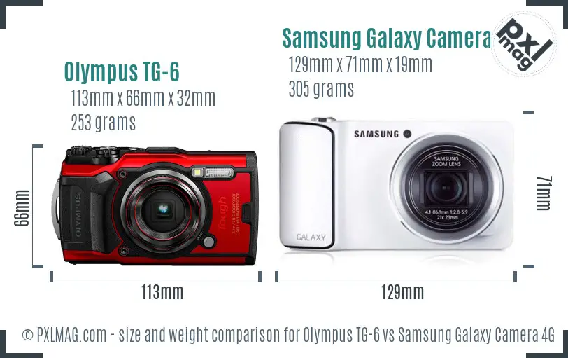 Olympus TG-6 vs Samsung Galaxy Camera 4G size comparison Olympus TG-6 vs Samsung Galaxy Camera 4G size comparison