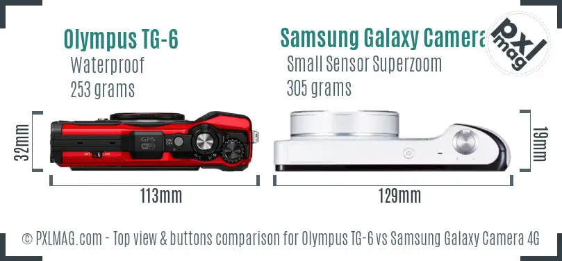 Olympus TG-6 vs Samsung Galaxy Camera 4G top view buttons comparison Olympus TG-6 vs Samsung Galaxy Camera 4G top view buttons comparison