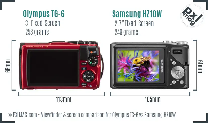 Olympus TG-6 vs Samsung HZ10W Screen and Viewfinder comparison