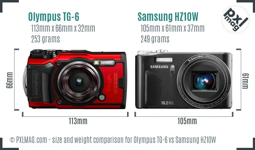 Olympus TG-6 vs Samsung HZ10W size comparison