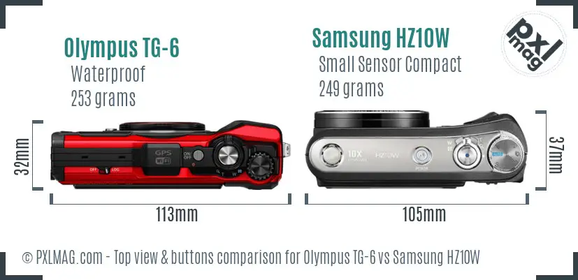 Olympus TG-6 vs Samsung HZ10W top view buttons comparison