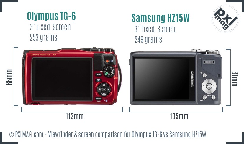 Olympus TG-6 vs Samsung HZ15W Screen and Viewfinder comparison