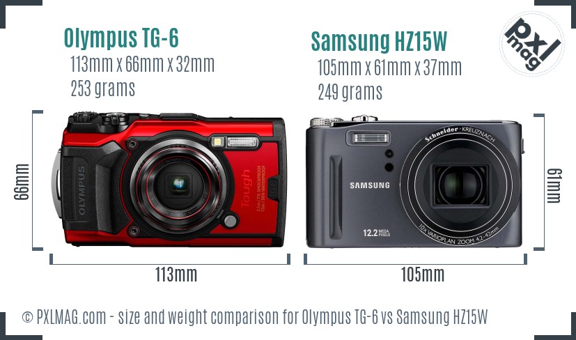 Olympus TG-6 vs Samsung HZ15W size comparison