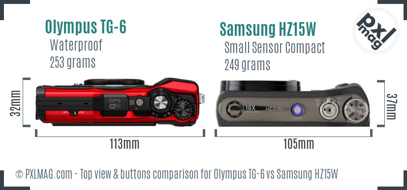 Olympus TG-6 vs Samsung HZ15W top view buttons comparison