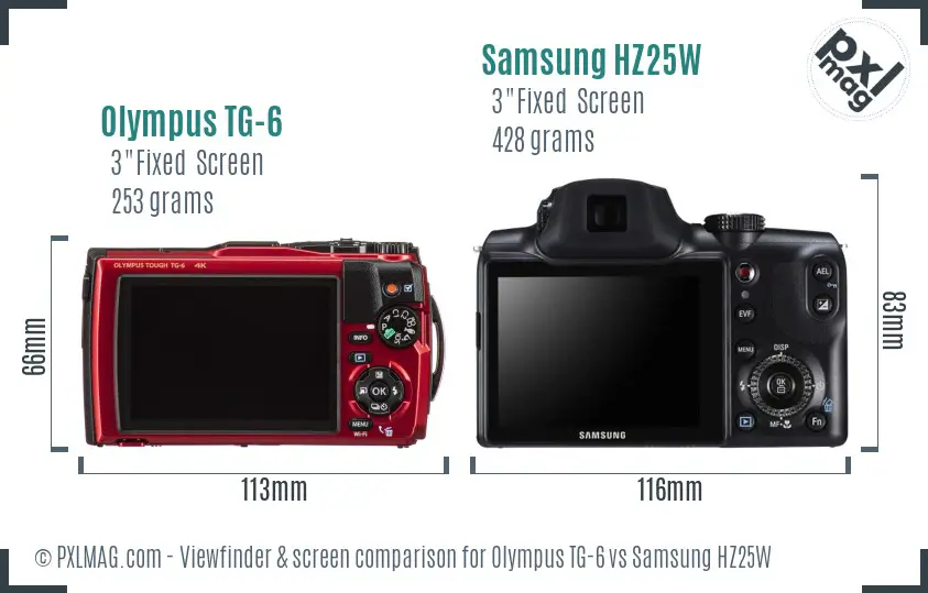 Olympus TG-6 vs Samsung HZ25W Screen and Viewfinder comparison