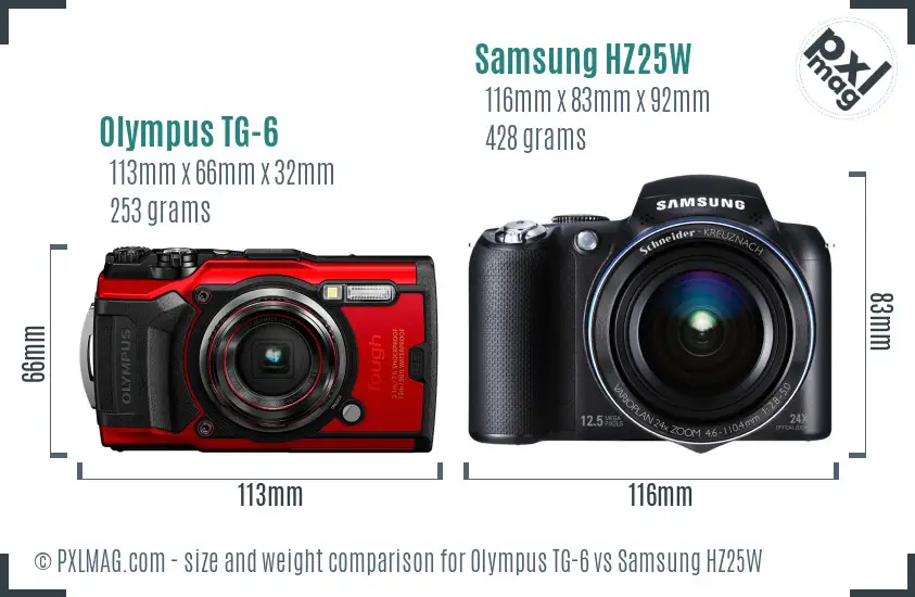Olympus TG-6 vs Samsung HZ25W size comparison