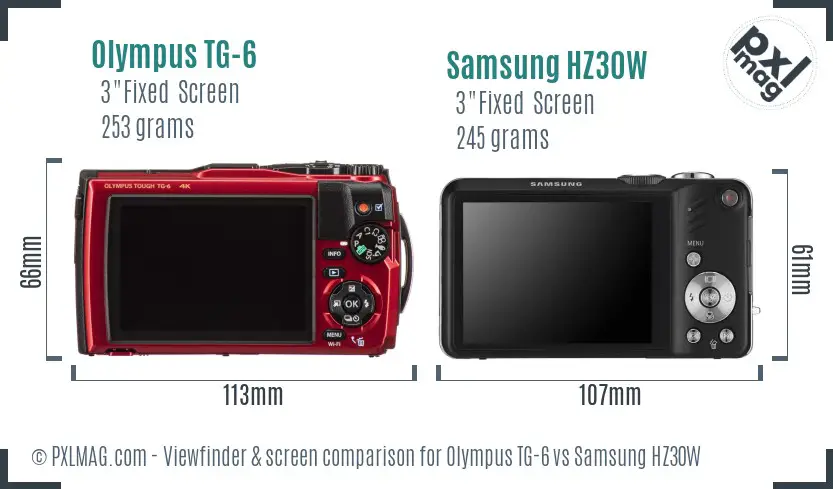 Olympus TG-6 vs Samsung HZ30W Screen and Viewfinder comparison