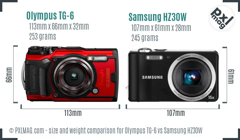 Olympus TG-6 vs Samsung HZ30W size comparison