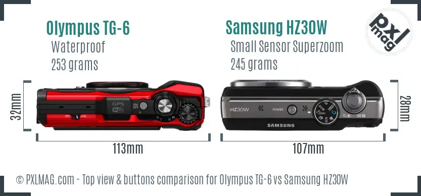 Olympus TG-6 vs Samsung HZ30W top view buttons comparison