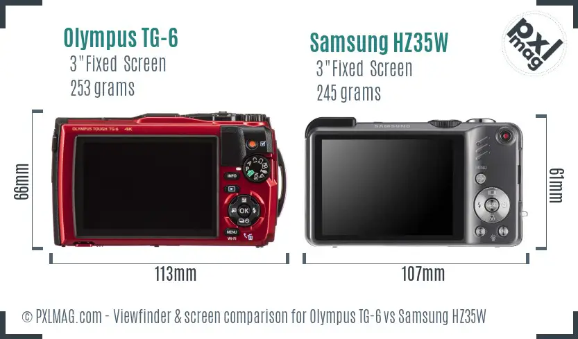 Olympus TG-6 vs Samsung HZ35W Screen and Viewfinder comparison