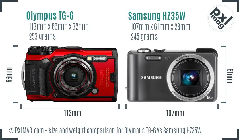 Olympus TG-6 vs Samsung HZ35W size comparison