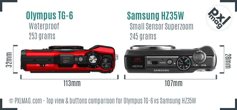 Olympus TG-6 vs Samsung HZ35W top view buttons comparison