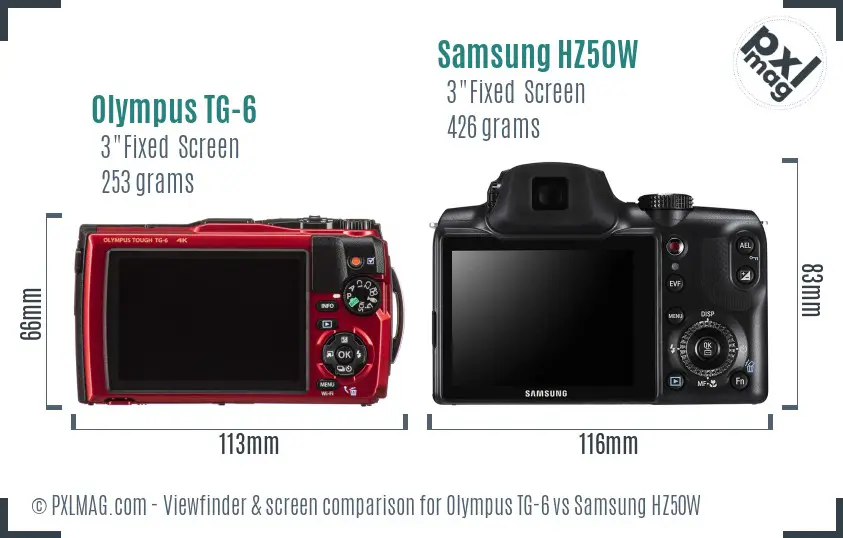 Olympus TG-6 vs Samsung HZ50W Screen and Viewfinder comparison