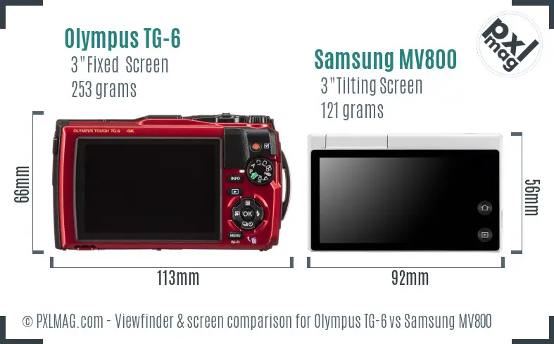 Olympus TG-6 vs Samsung MV800 Screen and Viewfinder comparison